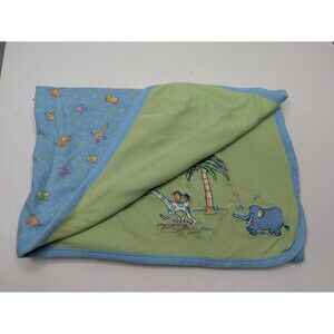 Carter’s John Lennon Reversible Baby Blanket Green & Blue Giraffe Elephant 2001